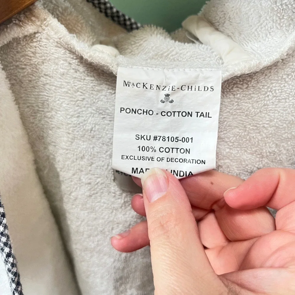 MacKenzie-Childs Kids Cotton Tail Hooded Poncho White Terry Bunny Bath Wrap